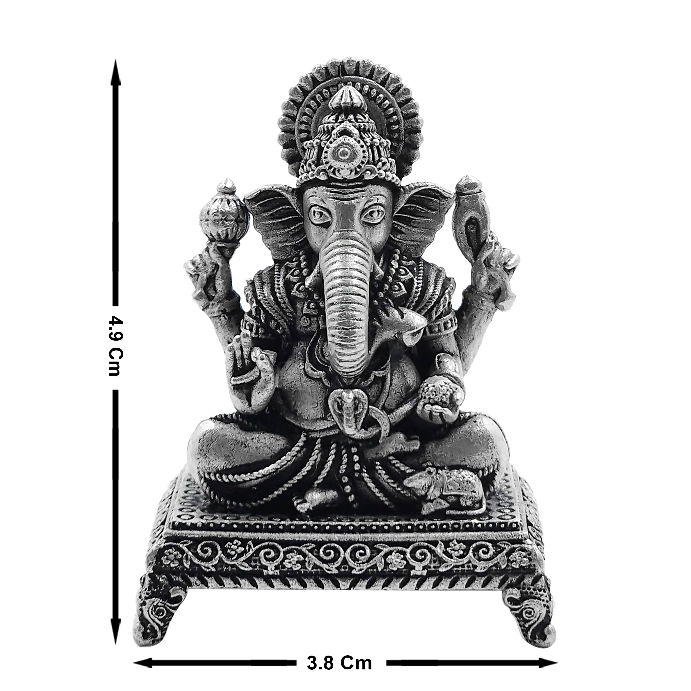 Maa Silver Pure Silver Lord Ganesh/Ganpatiji Semi-Solid Idol/Murti With Paat & Antique Oxidized Finish Perfect For Pooja/Puja &